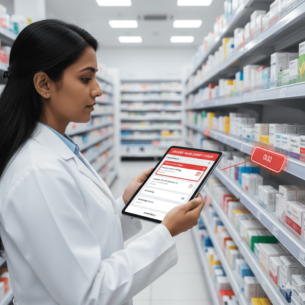 Digital system showing FEFO alert with rack ID location